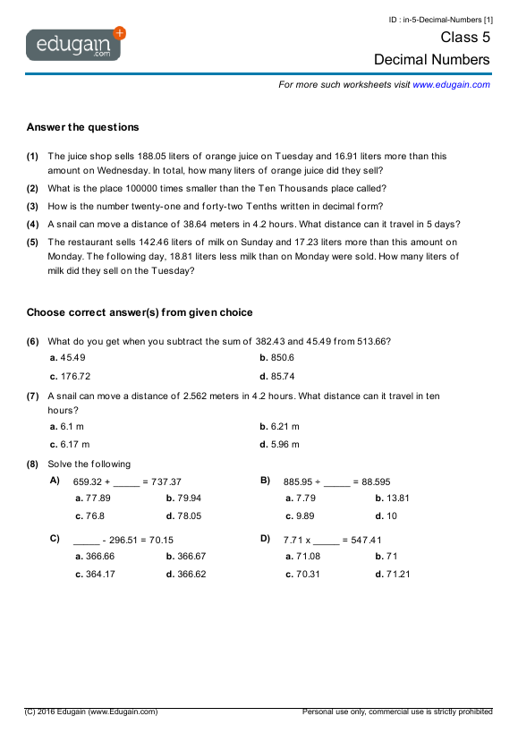 case study questions on decimals
