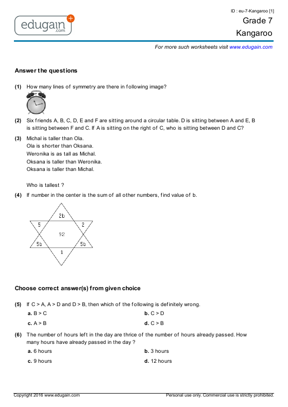 Grade 7 Kangaroo Math Competition Preparation, Online Practice